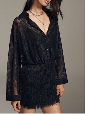 MAEVE➕ANTHROPOLOGIE Fringe Twofer Mini Shirt Dress NWT